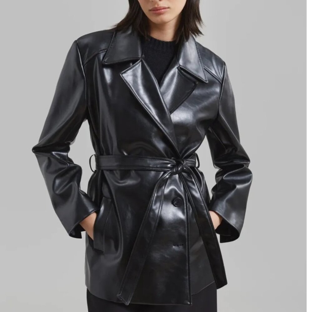 The Frankie Shop Sawyer Jacket Faux Leather Trench Coat Size XS/S